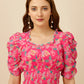 Leah Pink Floral Smock Dress With Bell Sleeves