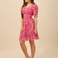 Leah Pink Floral Smock Dress With Bell Sleeves