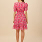 Leah Pink Floral Smock Dress With Bell Sleeves