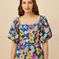 Daisy Floral Print A-Line Dress With Puff Sleeves