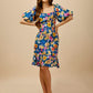 Daisy Floral Print A-Line Dress With Puff Sleeves