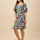 Daisy Floral Print A-Line Dress With Puff Sleeves