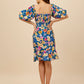 Daisy Floral Print A-Line Dress With Puff Sleeves